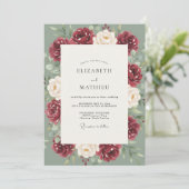 Invitation Mariage peint en céladon bordeaux (Debout devant)