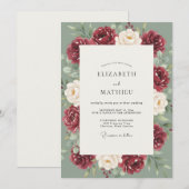 Invitation Mariage peint en céladon bordeaux (Devant / Derrière)