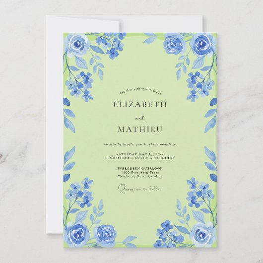 Invitation Mariage peint en chartreuse azur (Devant)