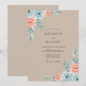 Invitation Mariage peint en corail bronzé (Devant / Derrière)