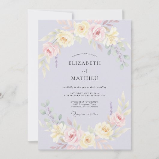 Invitation Mariage peint en crème de lilas (Devant)