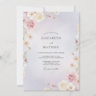 Invitation Mariage Peint en Crème Douce Lilas