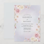 Invitation Mariage Peint en Crème Douce Lilas (Devant / Derrière)