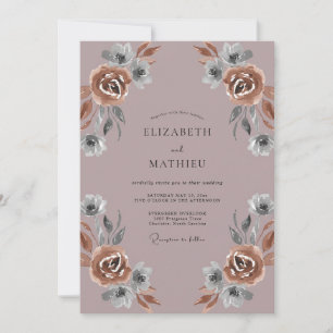 Invitation Mariage peint en cuivre mauve poussiéreux