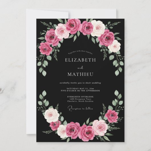 Invitation Mariage peint en fuchsia noir (Devant)