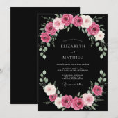Invitation Mariage peint en fuchsia noir (Devant / Derrière)