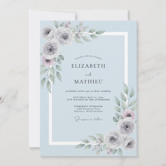 Invitation Mariage Peint en Gris Acier (Devant)