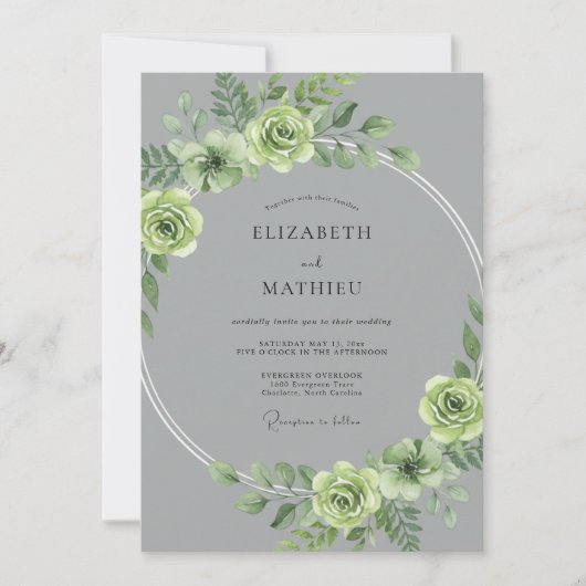 Invitation Mariage Peint en Gris Céladon (Devant)