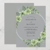 Invitation Mariage Peint en Gris Céladon (Devant / Derrière)