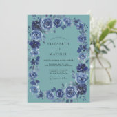Invitation Mariage peint en indigo sarcelle (Debout devant)