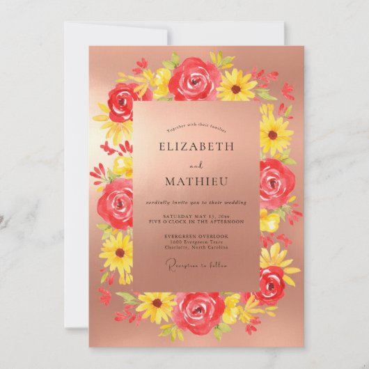 Invitation Mariage Peint en Jaune Corail (Devant)