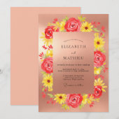 Invitation Mariage Peint en Jaune Corail (Devant / Derrière)