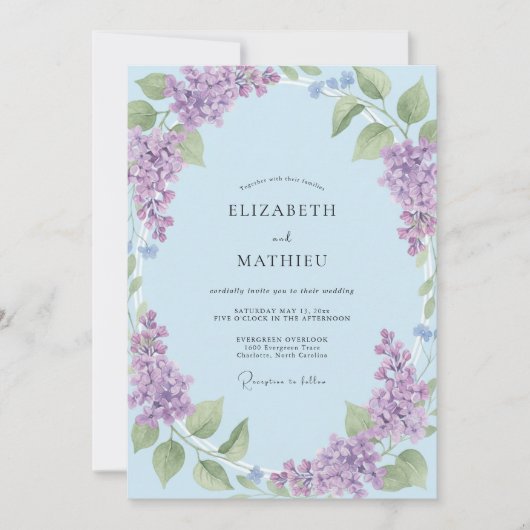 Invitation Mariage peint en lilas Pervenche (Devant)