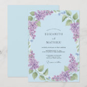 Invitation Mariage peint en lilas Pervenche (Devant / Derrière)