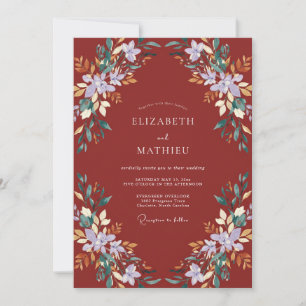 Invitation Mariage peint en lilas rouge brique