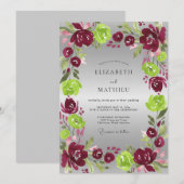 Invitation Mariage Peint en Magenta Chartreuse (Devant / Derrière)