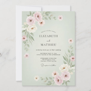Invitation Mariage peint en mauve céladon