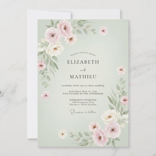 Invitation Mariage peint en mauve céladon (Devant)