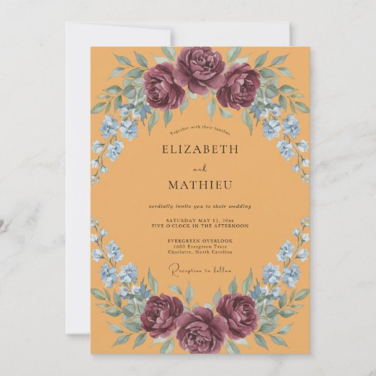 Invitation Mariage peint en mauve moutarde (Devant)