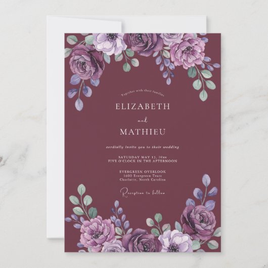 Invitation Mariage peint en mauve profond (Devant)