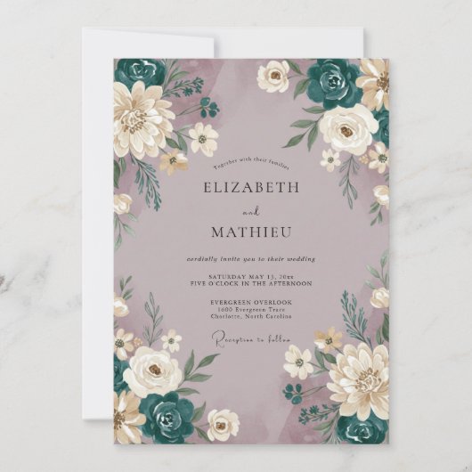 Invitation Mariage peint en mauve sarcelle (Devant)
