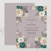 Invitation Mariage peint en mauve sarcelle (Devant / Derrière)