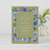 Invitation Mariage peint en olive cobalt (Debout devant)