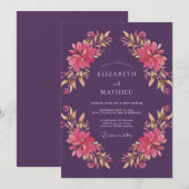 Invitation Mariage peint en or chaud prune (Devant / Derrière)