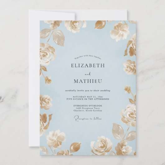 Invitation Mariage Peint en Or Ciel (Devant)