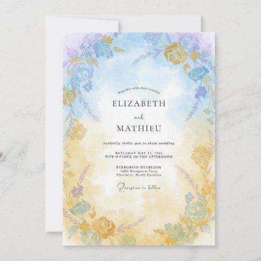 Invitation Mariage peint en or doux azur (Devant)