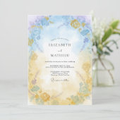 Invitation Mariage peint en or doux azur (Debout devant)
