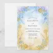Invitation Mariage peint en or doux azur (Devant / Derrière)