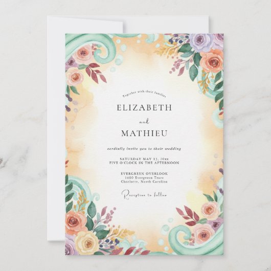 Invitation Mariage Peint en Or Pastel (Devant)