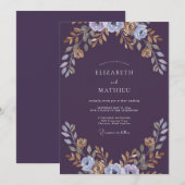 Invitation Mariage peint en or prune (Devant / Derrière)