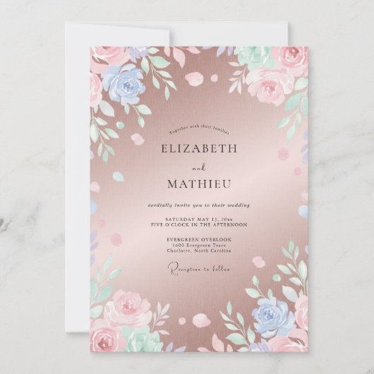 Invitation Mariage peint en or rose (Devant)