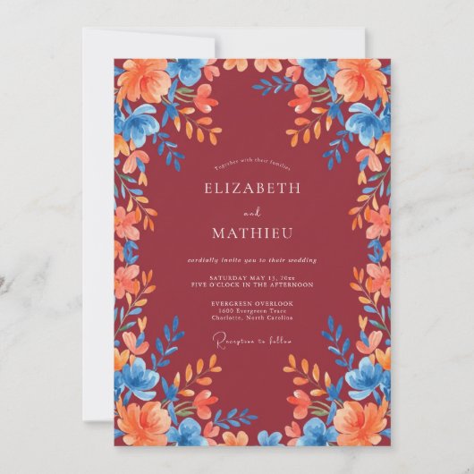 Invitation Mariage Peint en Orange Bordeaux (Devant)