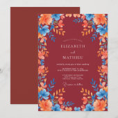 Invitation Mariage Peint en Orange Bordeaux (Devant / Derrière)