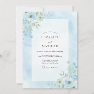 Invitation Mariage Peint en Poudre Bleu Poussiéreux