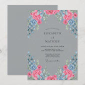 Invitation Mariage Peint en Rose Bleu (Devant / Derrière)