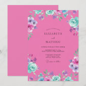 Invitation Mariage Peint en Rose Chaud (Devant / Derrière)