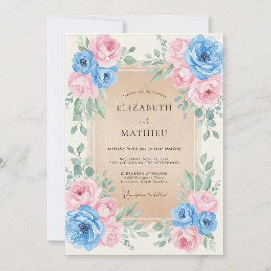 Invitation Mariage Peint en Rose Ciel (Devant)