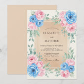 Invitation Mariage Peint en Rose Ciel (Devant / Derrière)