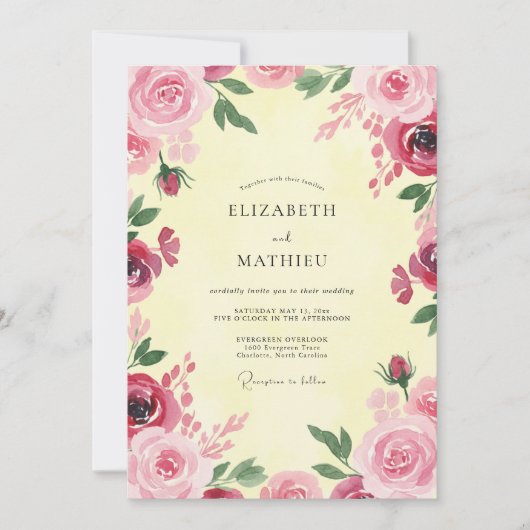 Invitation Mariage peint en rose framboise (Devant)