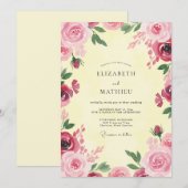 Invitation Mariage peint en rose framboise (Devant / Derrière)