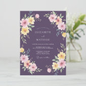Invitation Mariage peint en rose jaune prune (Debout devant)