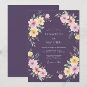 Invitation Mariage peint en rose jaune prune (Devant / Derrière)