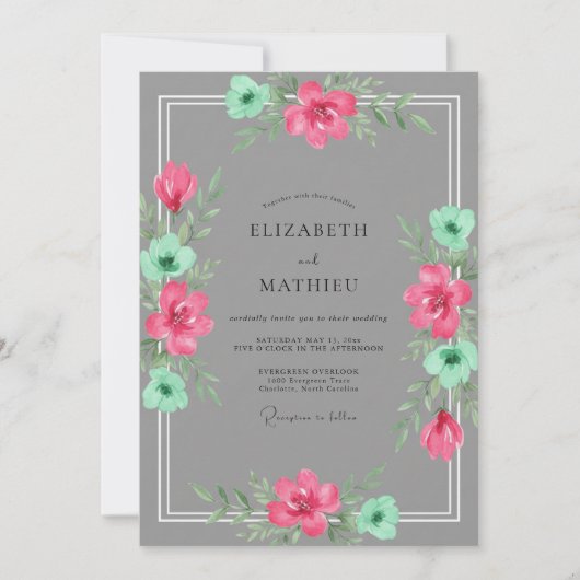 Invitation Mariage Peint en Rose Menthe (Devant)