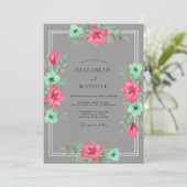 Invitation Mariage Peint en Rose Menthe (Debout devant)
