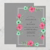 Invitation Mariage Peint en Rose Menthe (Devant / Derrière)
