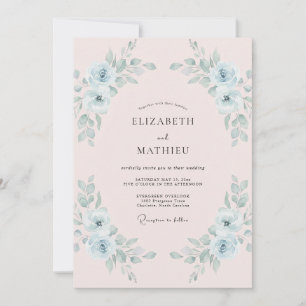Invitation Mariage Peint en Rose Pâle Céleste